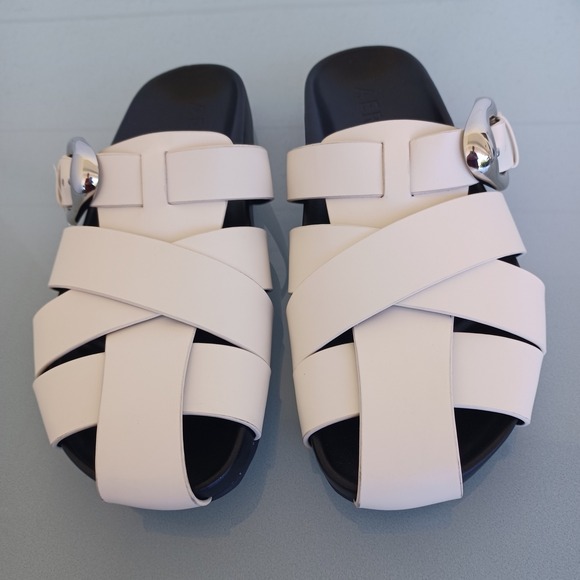 Aerosoles Womens Cream White Caged Platform Slide Sandals Silver Buckle 10M NEW - Picture 4 of 9